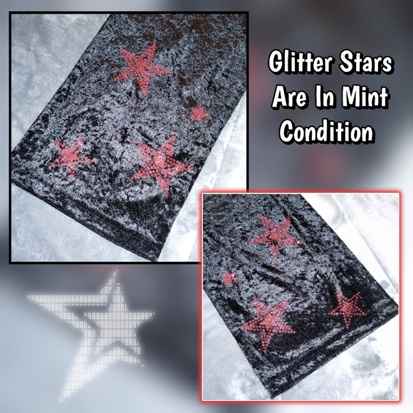 Glamour Chik Vintage Y2K Black Velvet Red Glitter Star Pajama Set Size Large - Picture 5 of 6